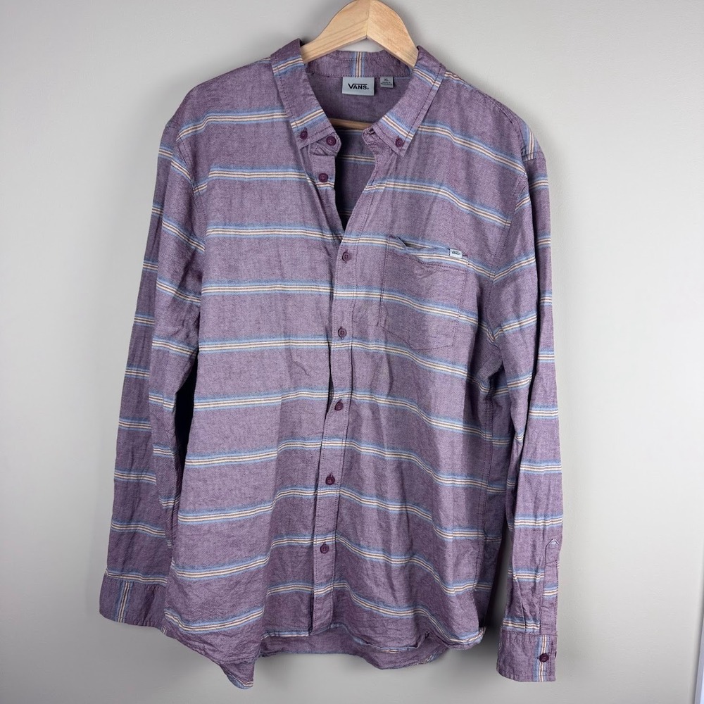 Vans Red XL‎ Button Up Shirt Long Sleeve Striped Casual Shirt